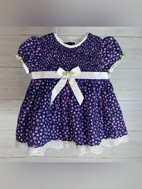 A Little Angel blue floral smocked dress baby girl size 3-6 months